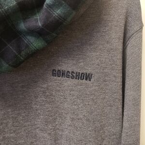 Gongshow Gray Hoodie with Plaid Cowl Neck